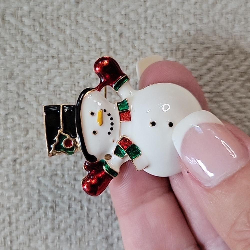 Festive Holiday Snowman Brooch